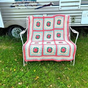 Crocheted Granny Square Afghan Vintage MCM Cabin Vibes
